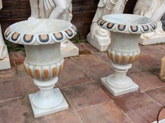 Pair of Classic Hand Carved Marble Cups with Inlaid Marbles