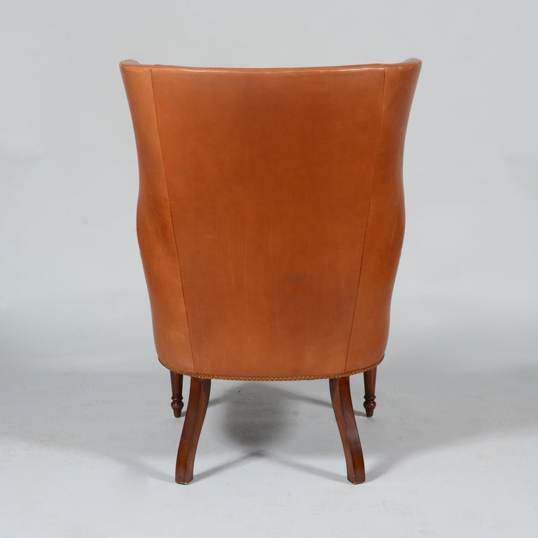 Pair of Classic High Back Saddle Leather Wing Back Fireplace or Parlour