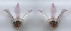 Pair of Classic Italian Murano Glass Leafs Wall Sconces, 1960s