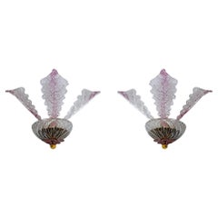 Vintage Pair of Classic Italian Murano Glass Leafs Wall Sconces, 1960s