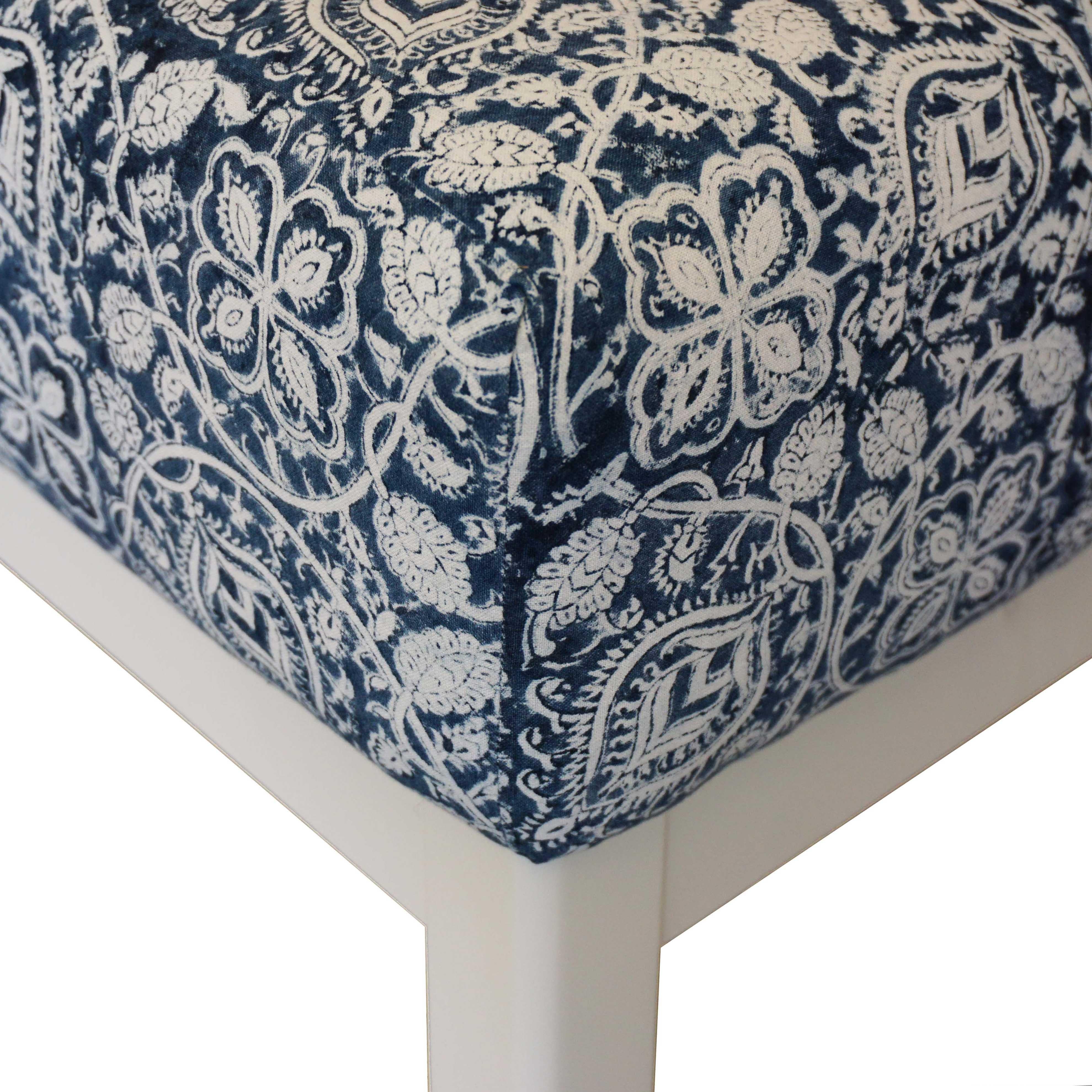 Modern Pair of Classic Low Stools in Hand Block Printed Fabric by Ralph Lauren For Sale