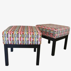 Pair of Classic Low Stools in Fabric from Romo's Habanera Collection