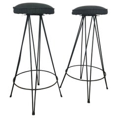 Pair of Classic Mid-Century Modern Iron Bar/Counter Stools by Frederick Weinberg