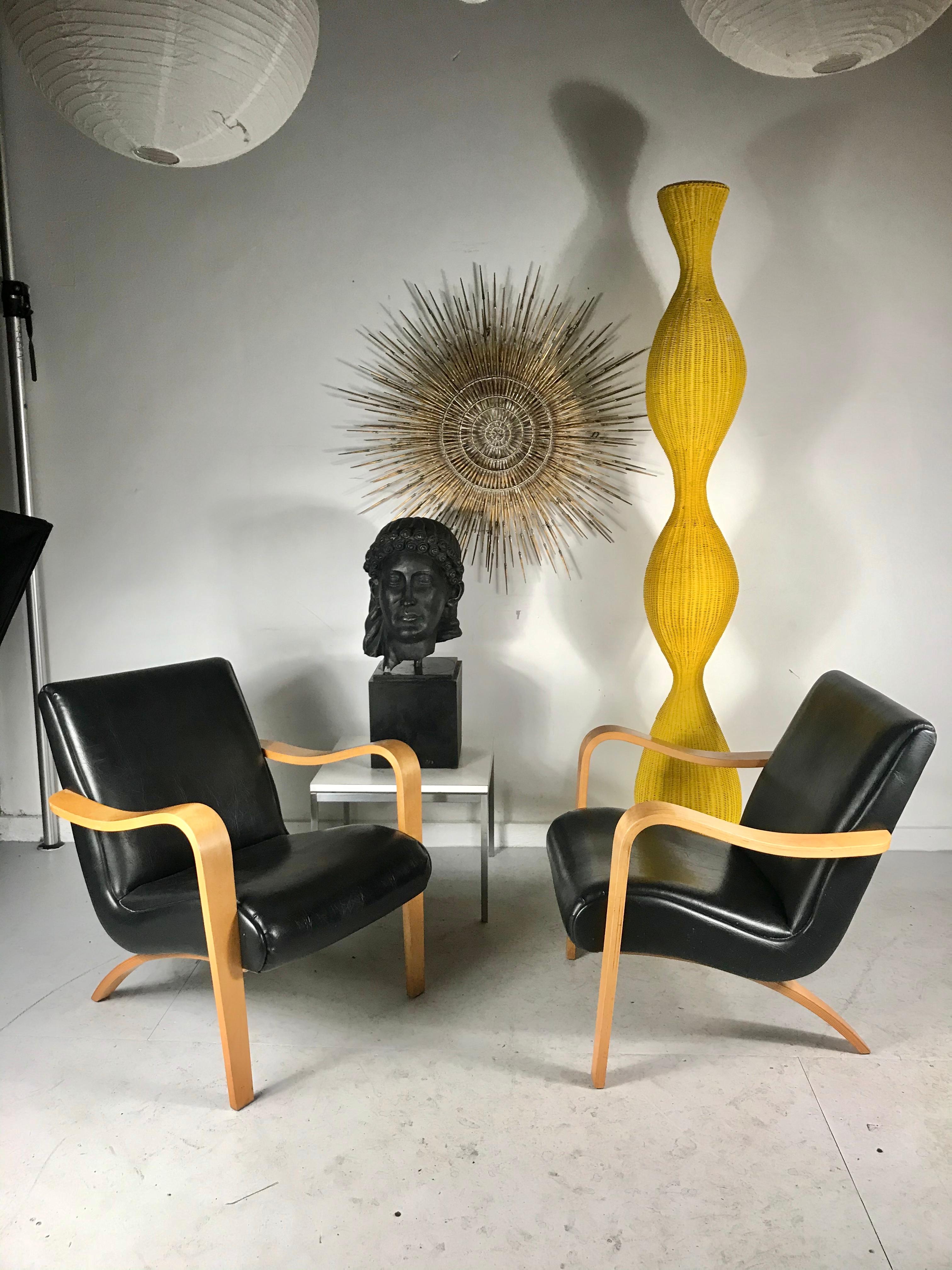 Pair of Classic Modernist Bent Plywood Arm Lounge Chairs by Thonet 3