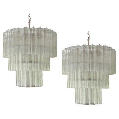 Paar Classic Murano Kronleuchter Tronchi mit klaren Glasröhren