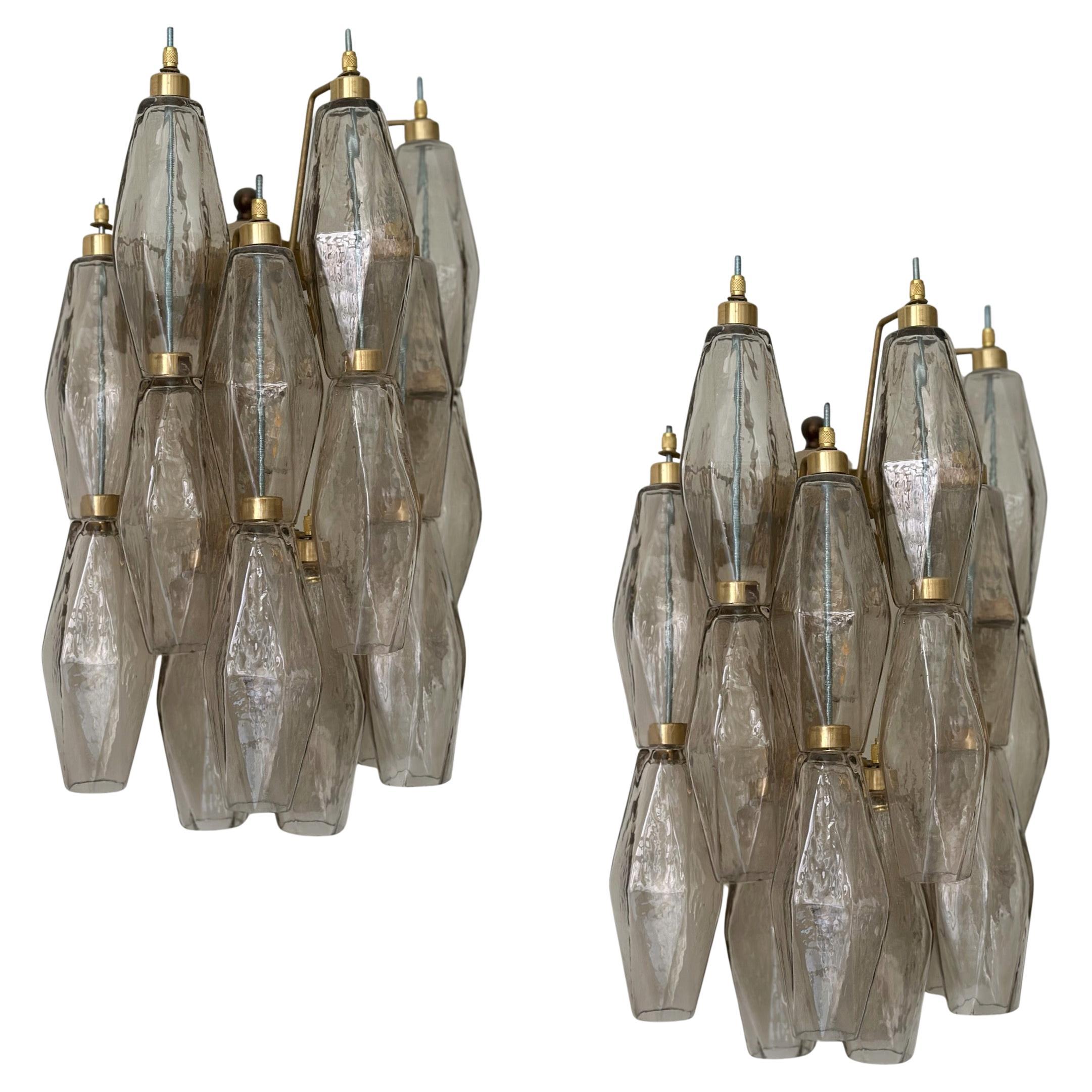 Pair of Classic Murano Wall Sconces with sand colored glass prisms