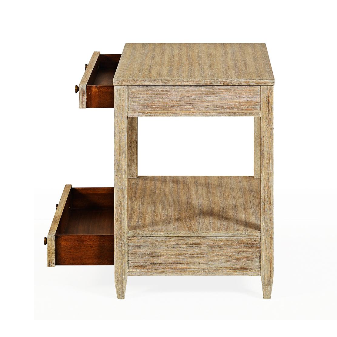 Contemporary Pair of Classic Nightstands with a Weathered Finish For Sale