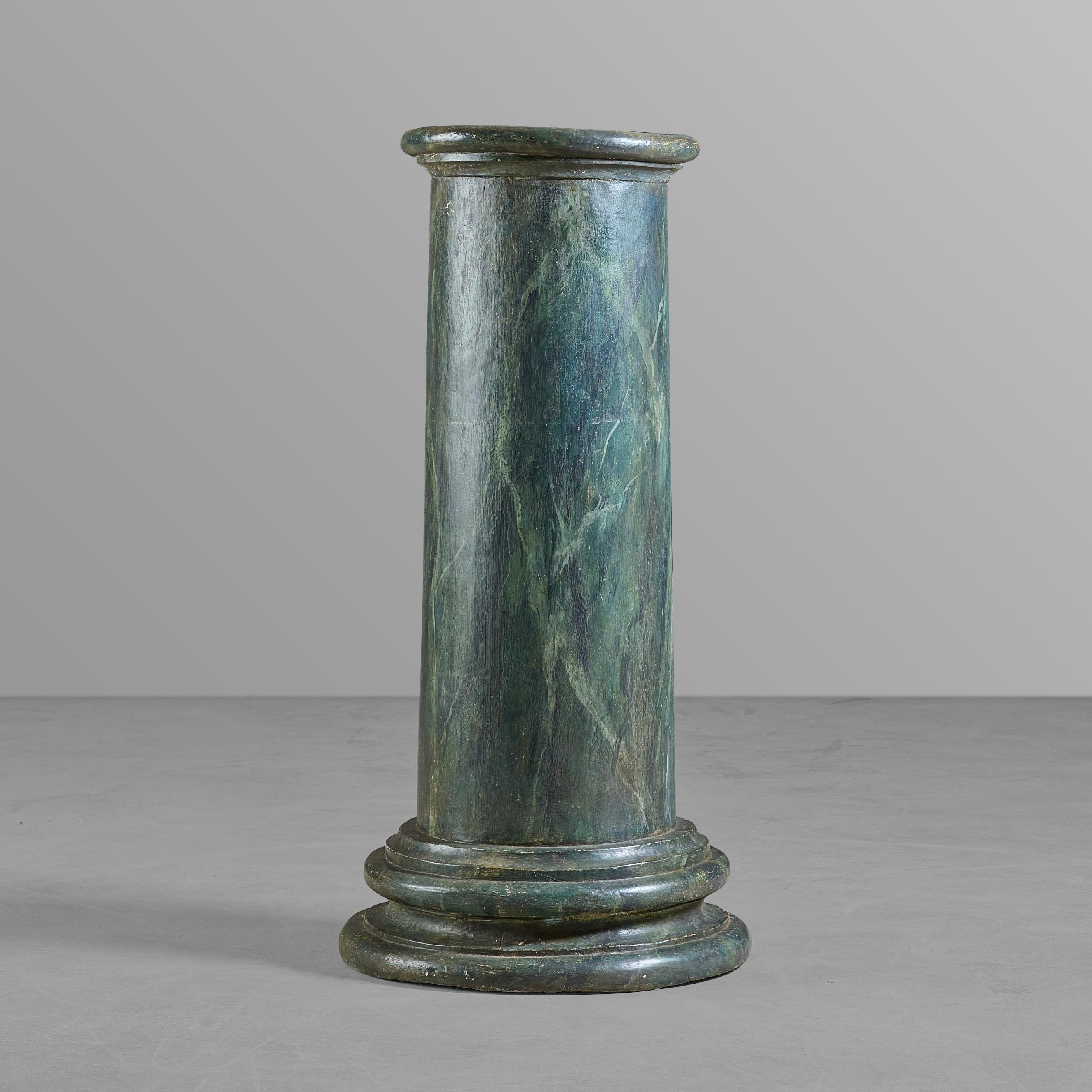 Pair of classic painted pedestals. Wonderful faux marble patina.


