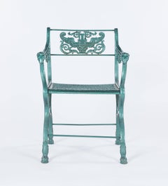 Pair of Classic Roman-Style English Cast Iron Garden Chairs, 19th Century