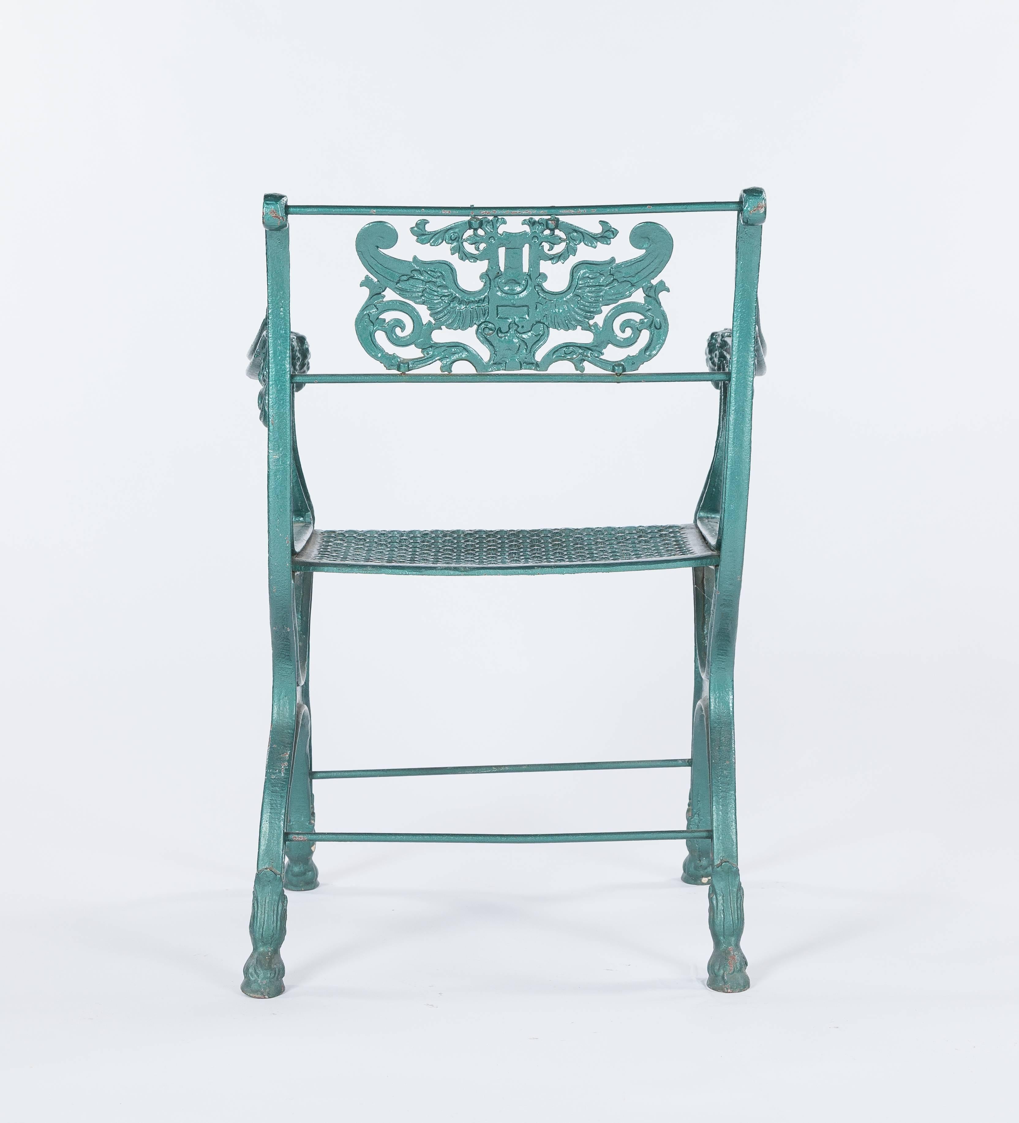 Pair of Classic Roman-Style English Cast Iron Garden Chairs, 19th Century In Good Condition For Sale In Wilmington, DE