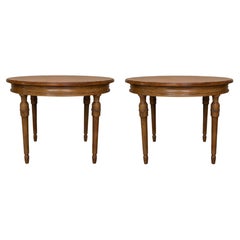 Pair of Classic Round Walnut Wood Tables with Carved Legs