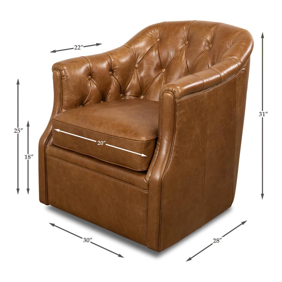 Leather Pair of Classic Tufted Tub Back Armchairs For Sale