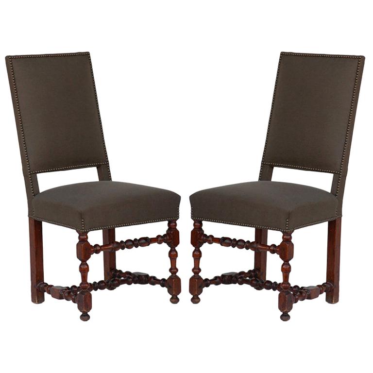 Pair of Classic Turned Wood Louis XIII Style Side Chairs For Sale