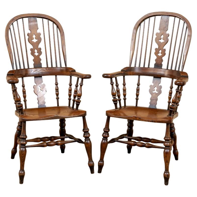 Pair Of Classic Windsor Oak Armchairs For Sale