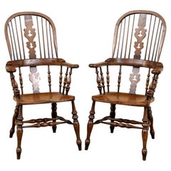 Pair Of Classic Windsor Oak Armchairs