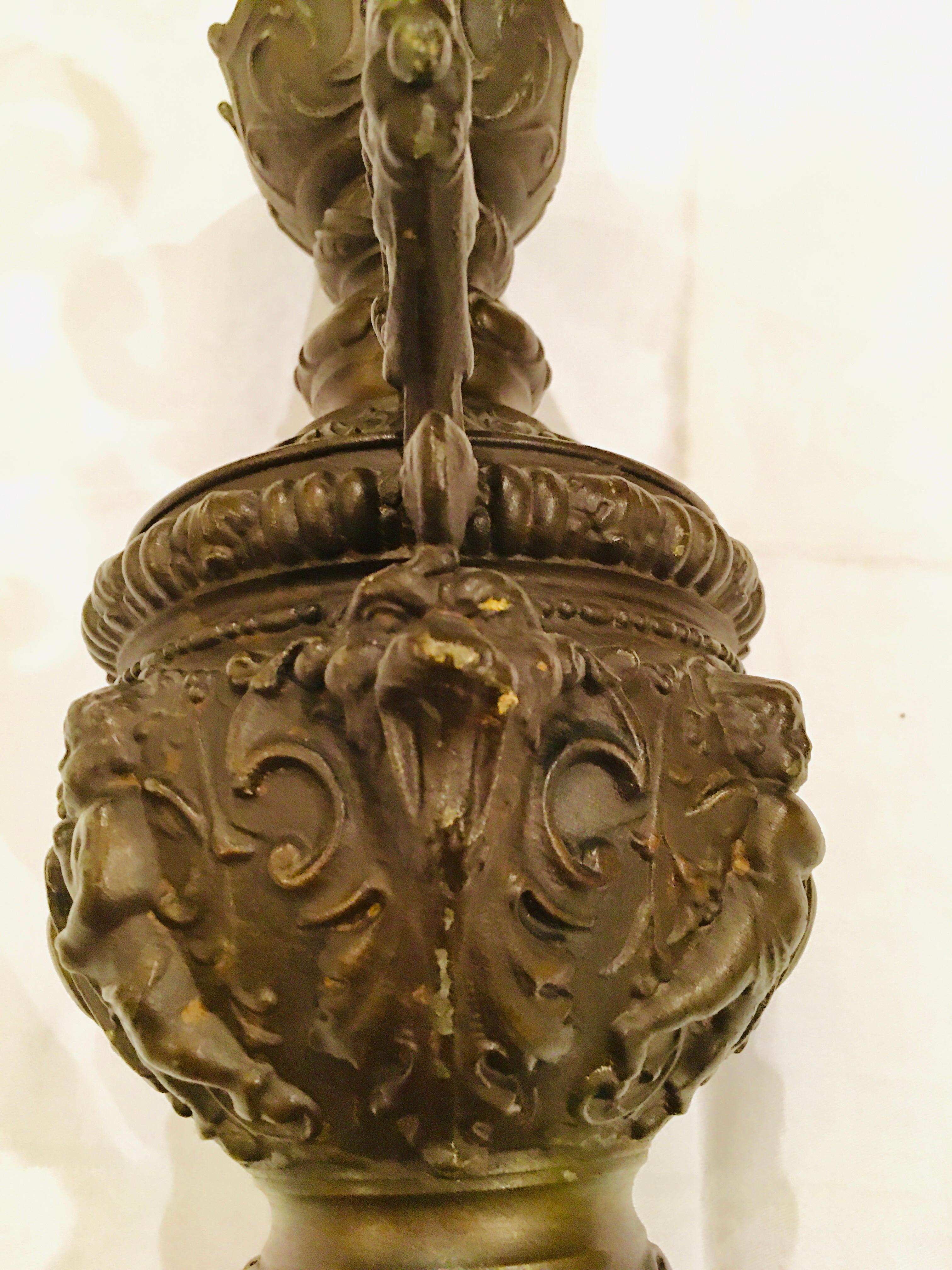 Pair of Classical 19th Century Bronze Fountain Ewers For Sale 7