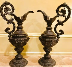 Pair of Classical 19th Century Bronze Fountain Ewers