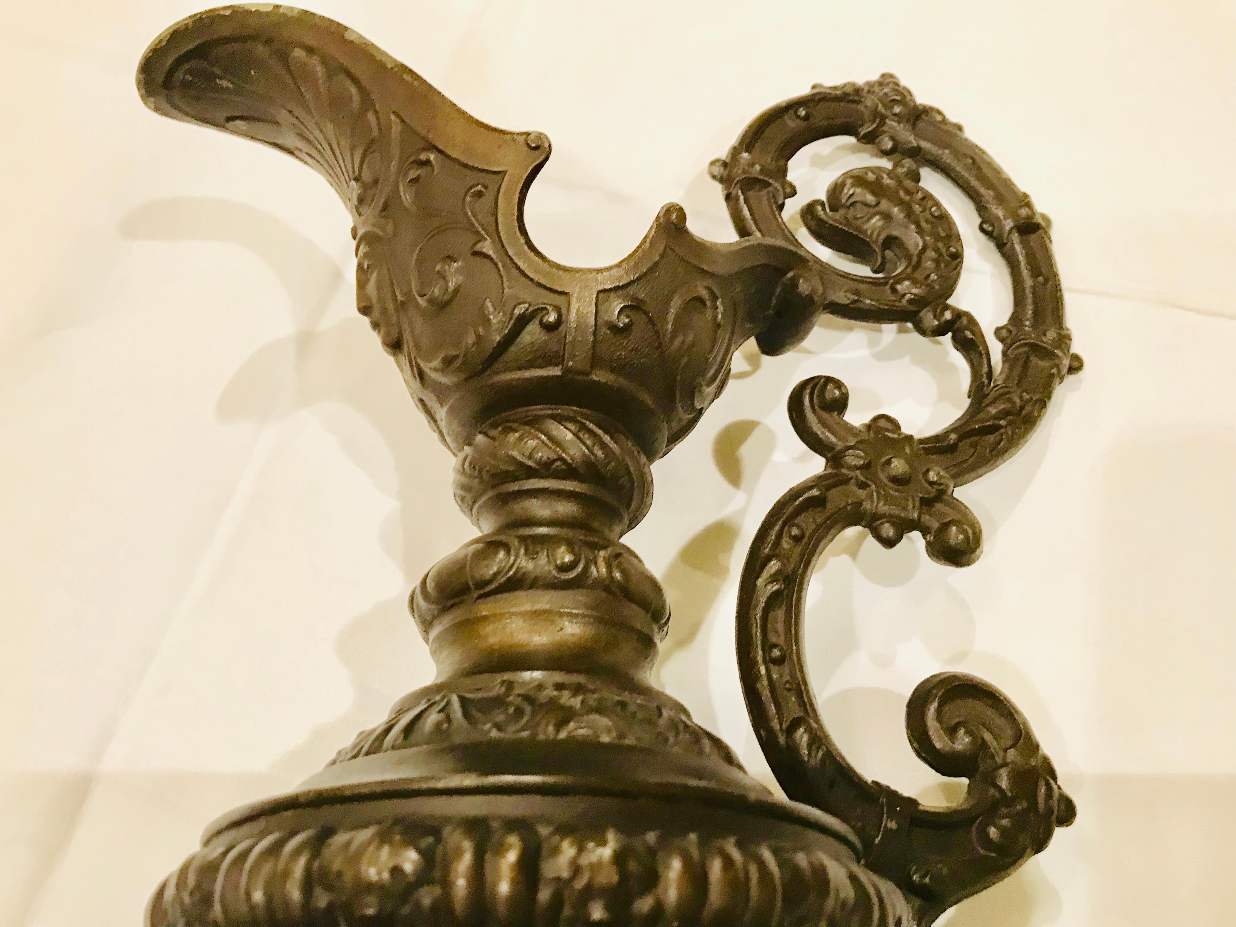 Renaissance Pair of Classical 19th Century Bronze Fountain Ewers For Sale
