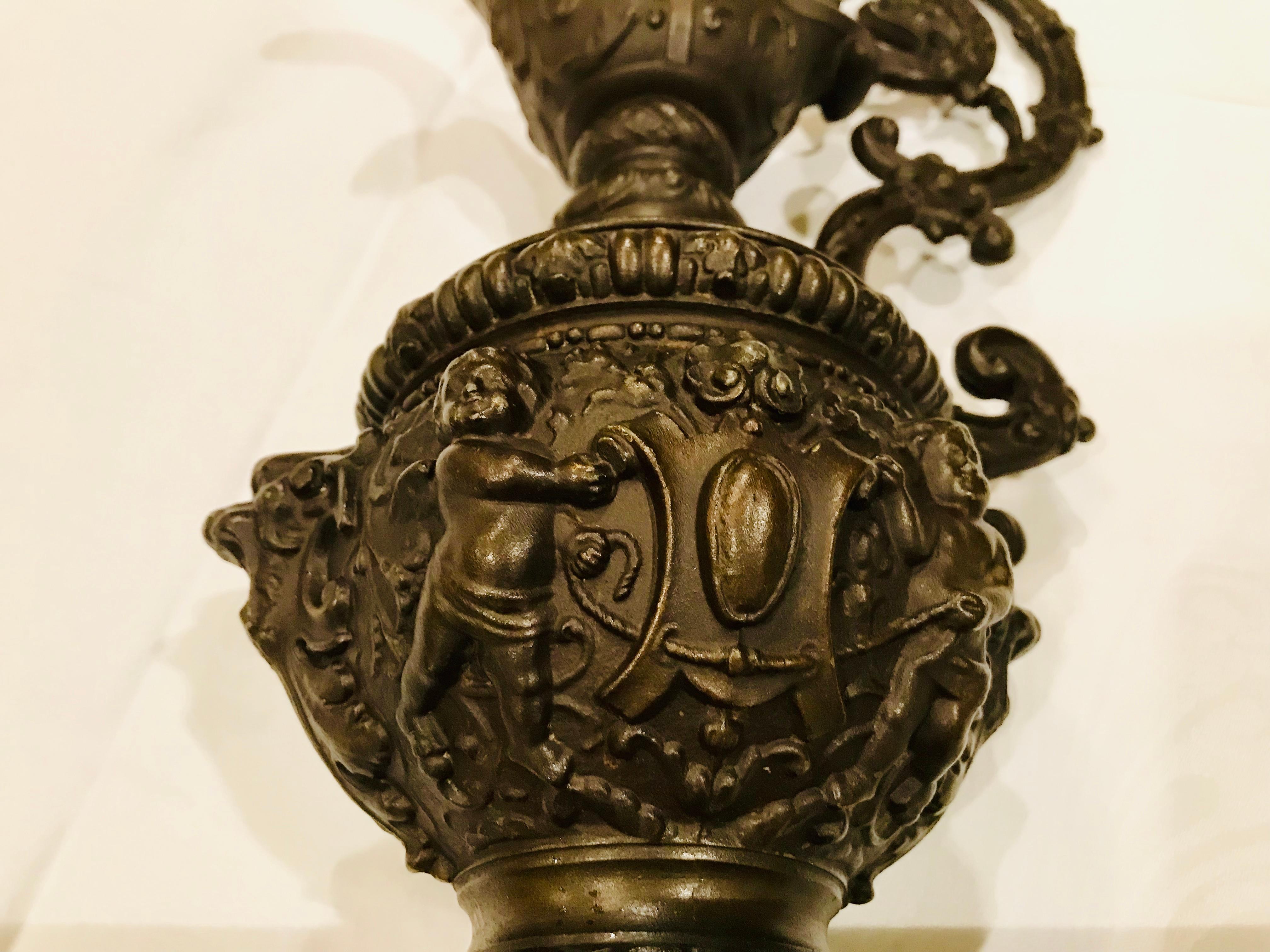 Pair of Classical 19th Century Bronze Fountain Ewers In Good Condition For Sale In South Newfane, VT