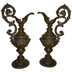Antique Pair of Classical 19th Century Bronze Fountain Ewers