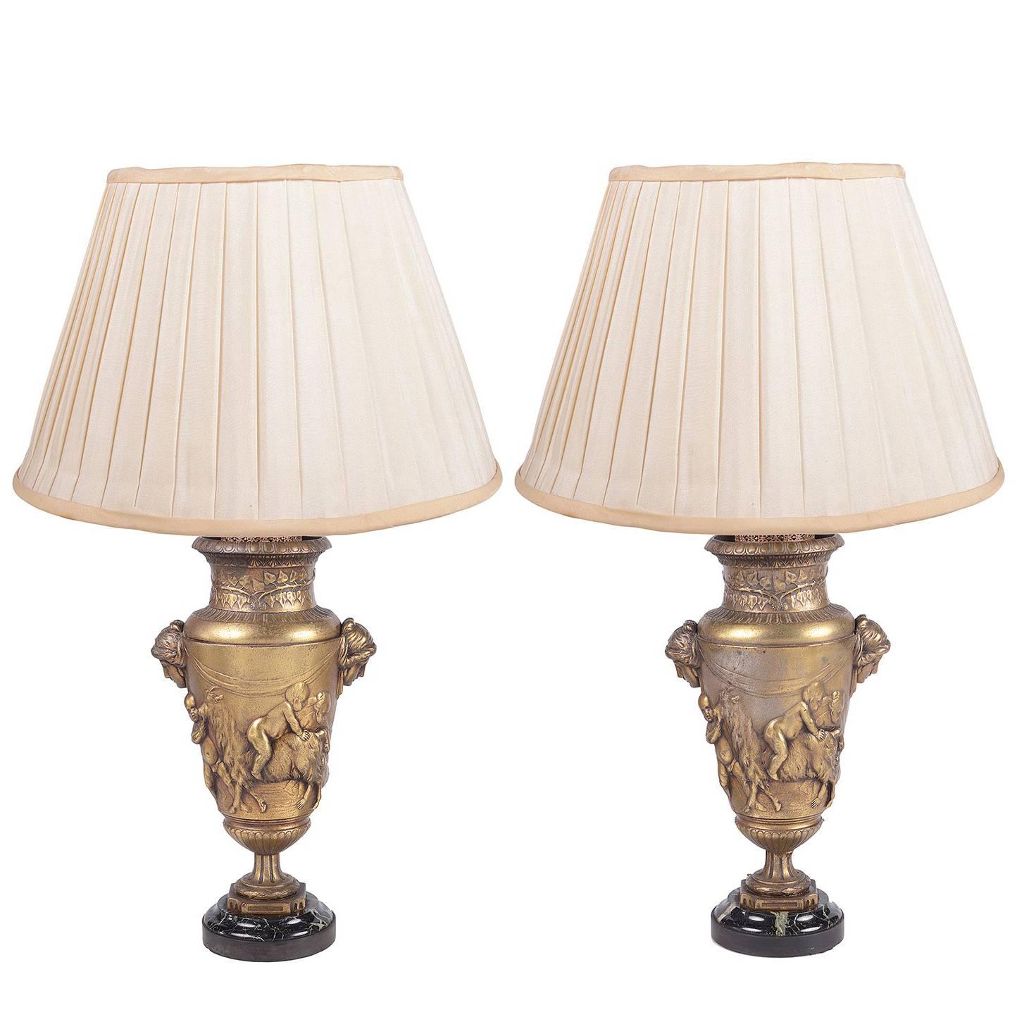 Pair of Classical 19th Century Bronze Lamps