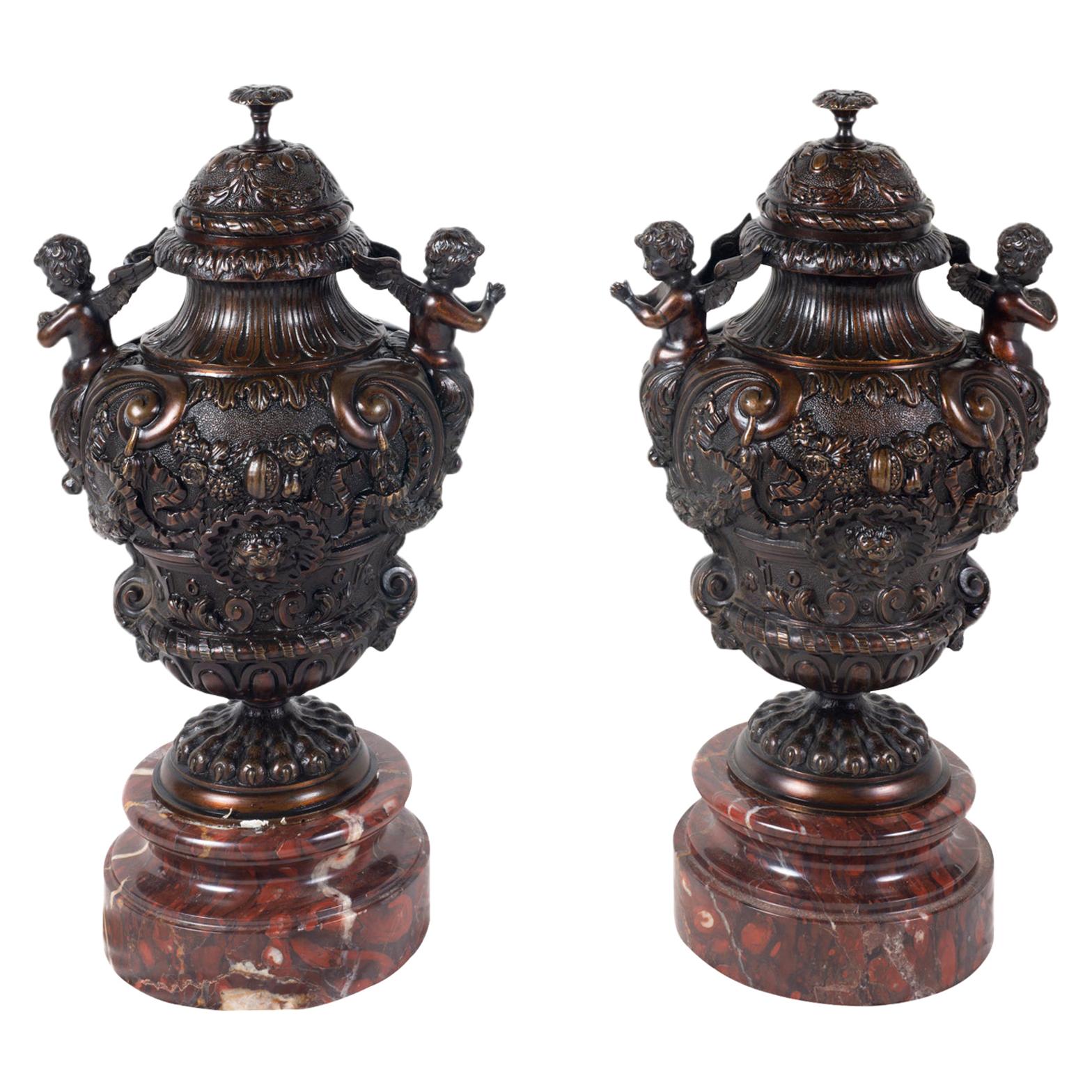 Pair of Classical 19th Century Bronze Urns