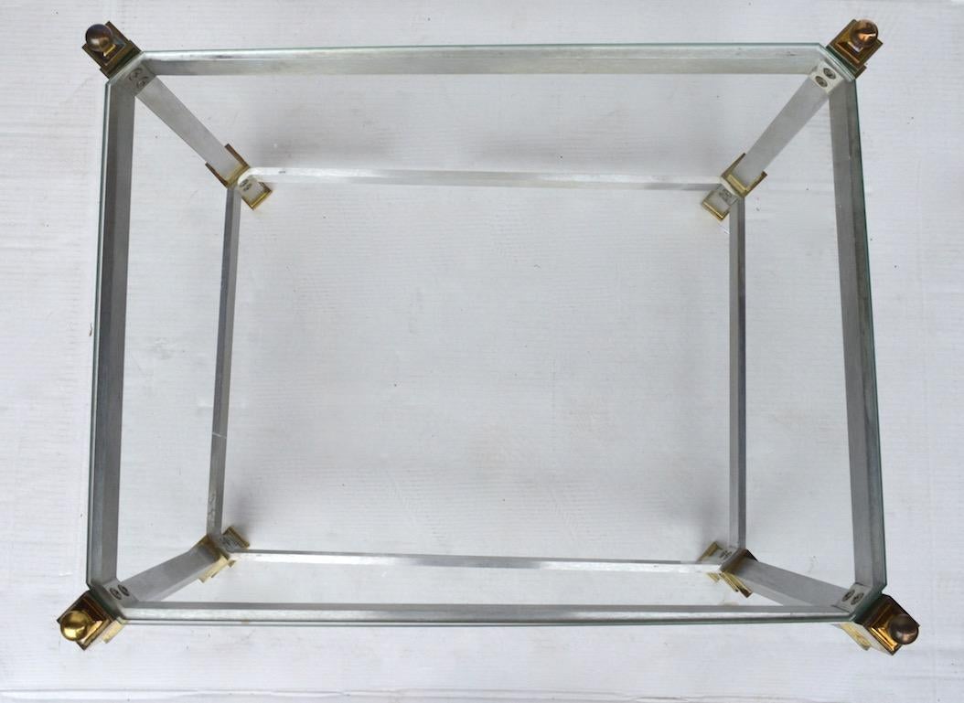 20th Century Pair of Classical Aluminum Brass and Glass Tables Attributed to Maison Jansen