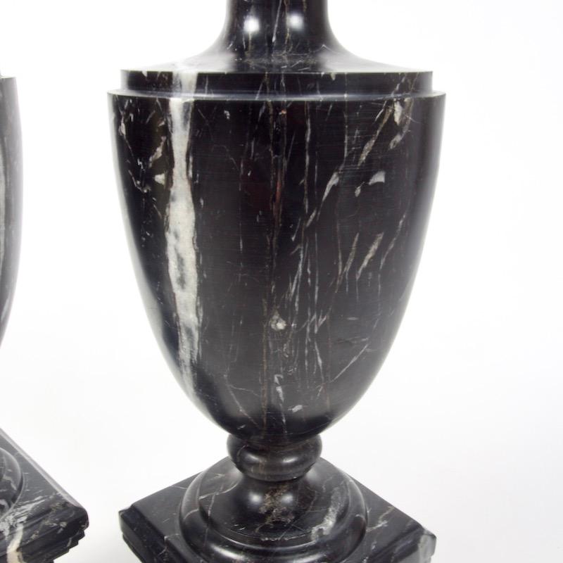 Italian Pair of Classical Black Marble Urns