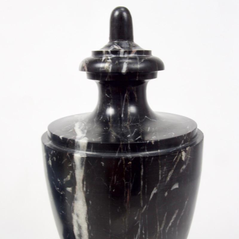 Carved Pair of Classical Black Marble Urns