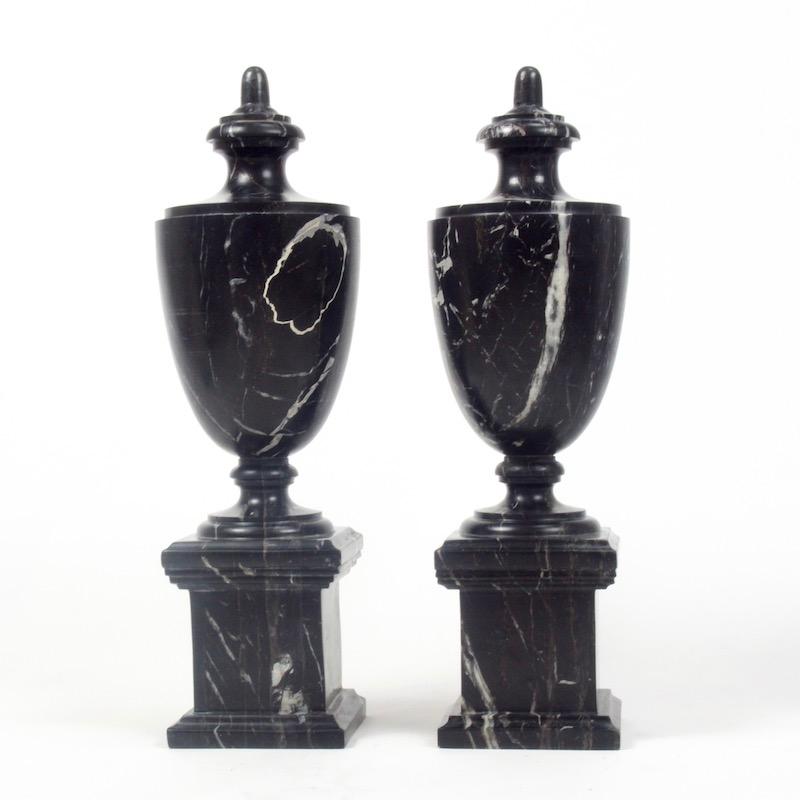Pair of Classical Black Marble Urns 1