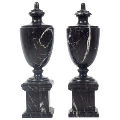 Pair of Classical Black Marble Urns