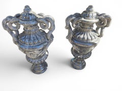 Pair of Classical Black Marble Urns with Serpent Handles, Italy, 1940s