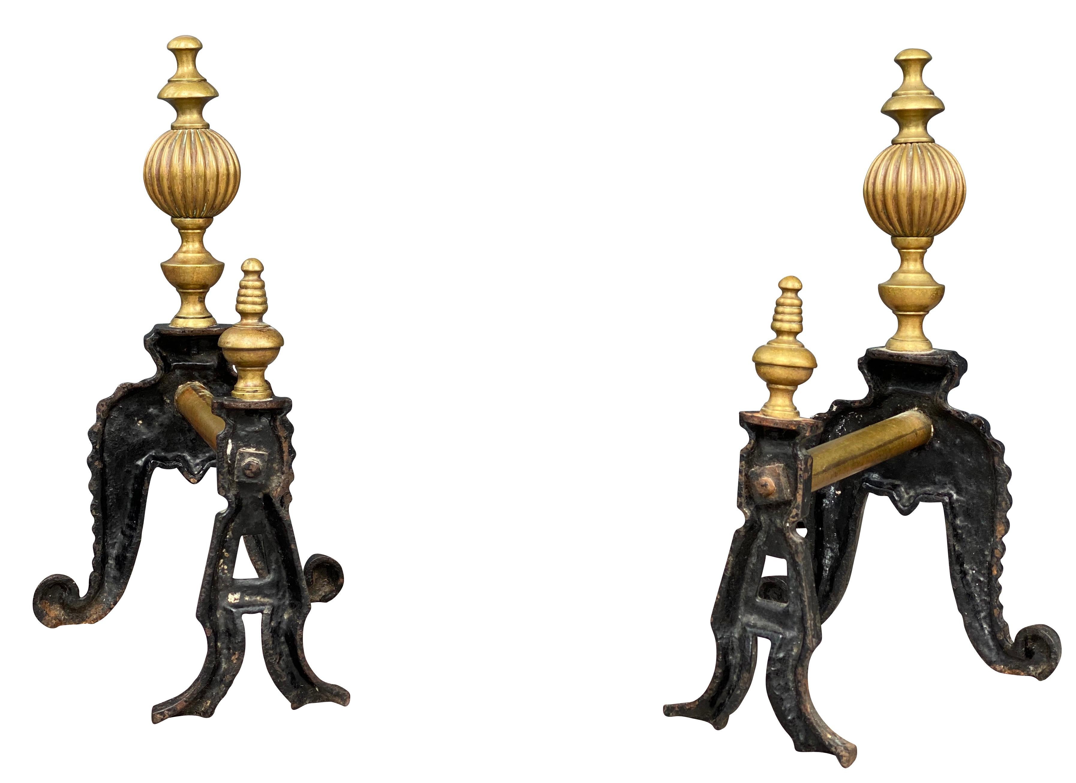 Neoclassical Revival Pair of Classical Brass and Iron Tool Rests For Sale