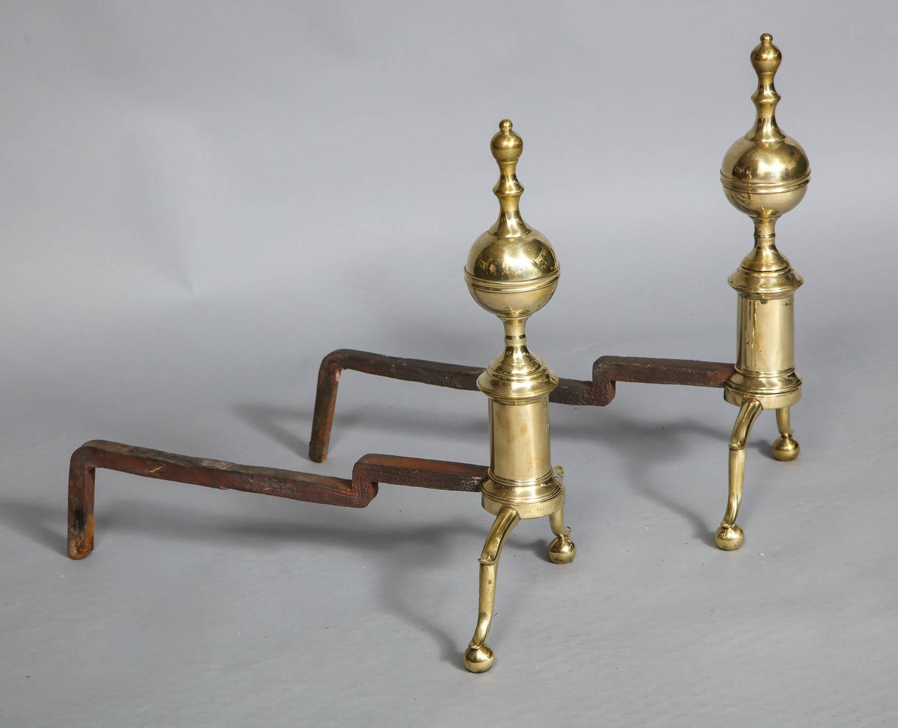 Neoclassical Pair of Classical Brass Andirons