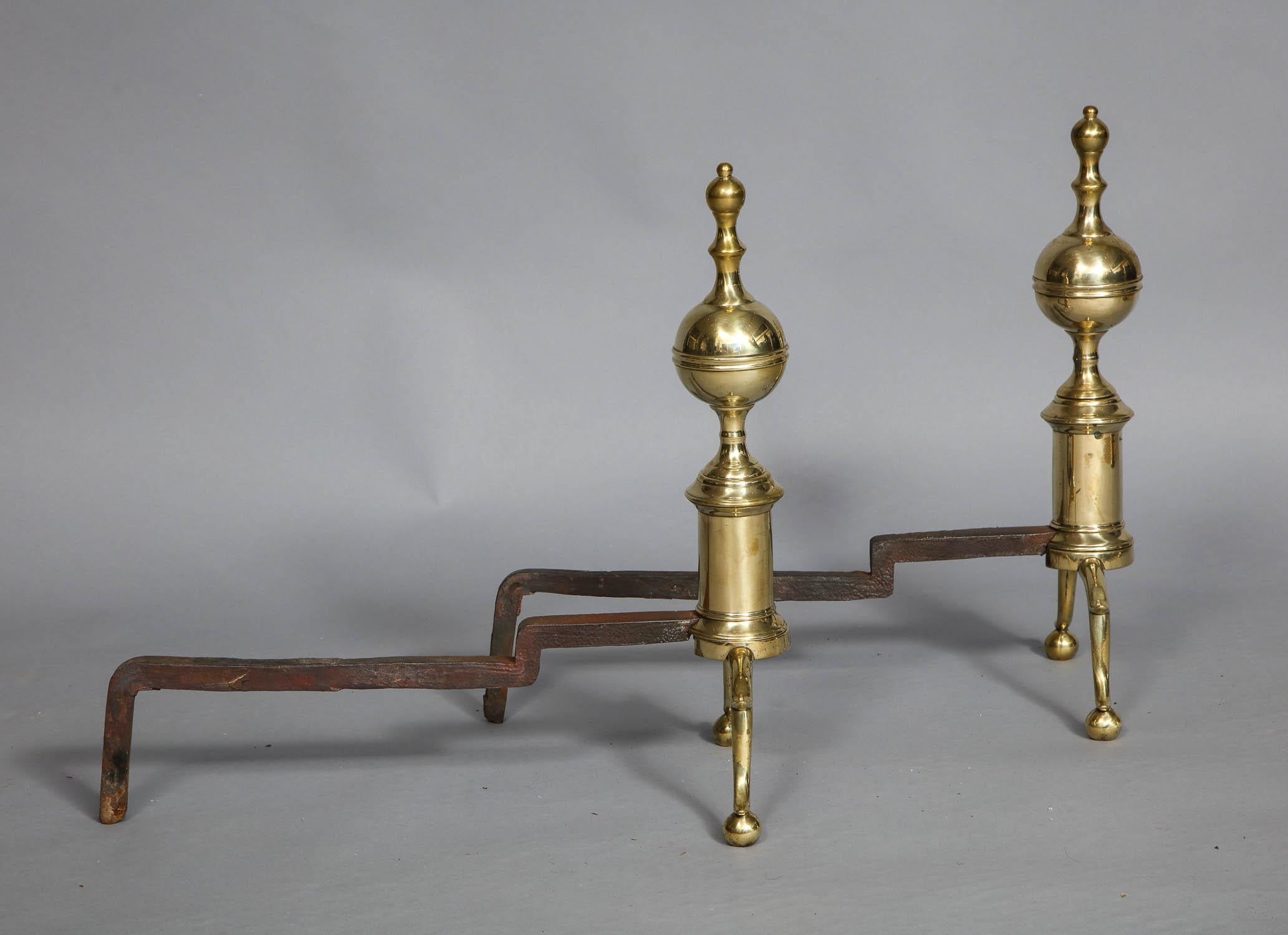 North American Pair of Classical Brass Andirons