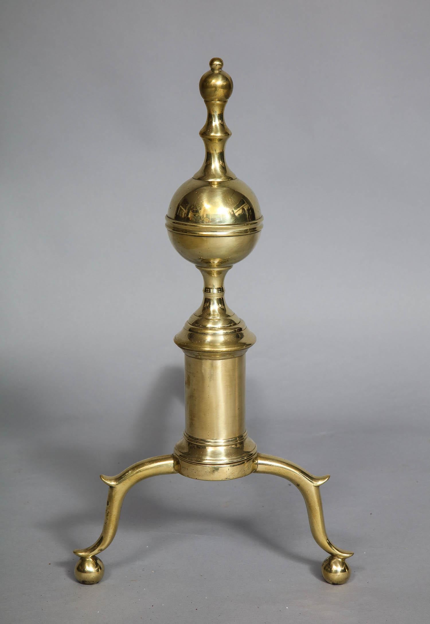 Pair of Classical Brass Andirons In Good Condition In Greenwich, CT