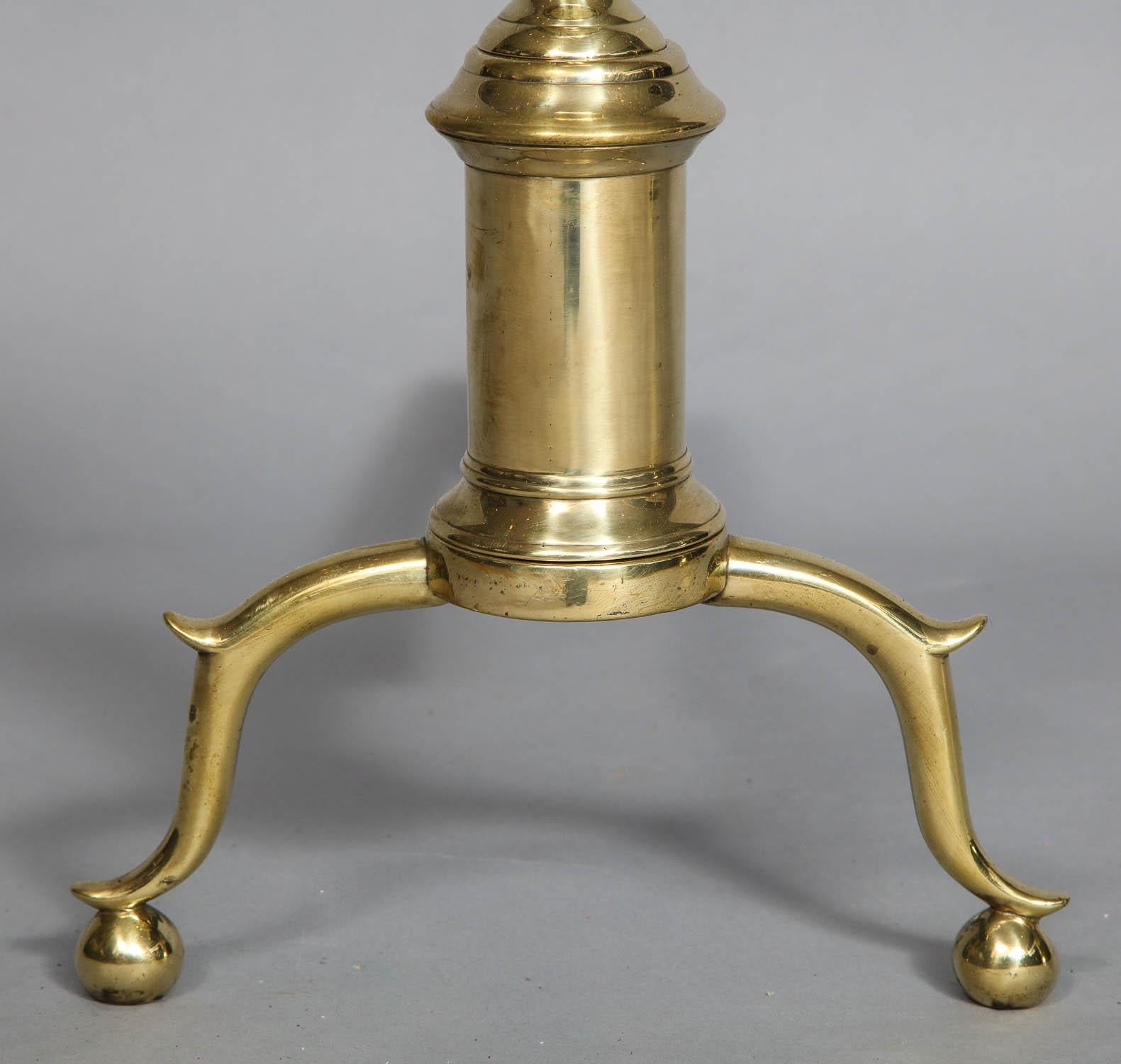 Late 18th Century Pair of Classical Brass Andirons