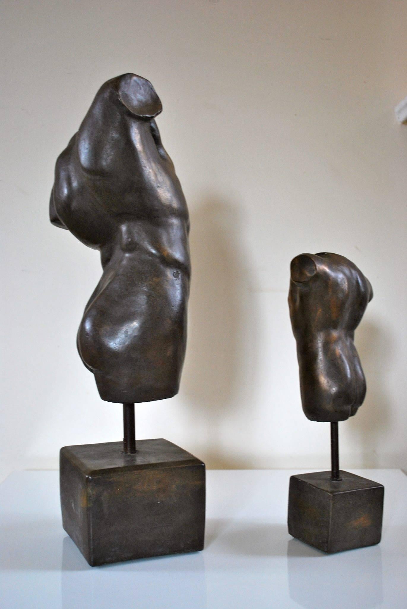 Pair of Classical Bronze Male Torso Sculptures In Excellent Condition For Sale In Tetsworth, GB