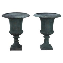 Pair of Classical Cast Iron Garden Urns 20thC