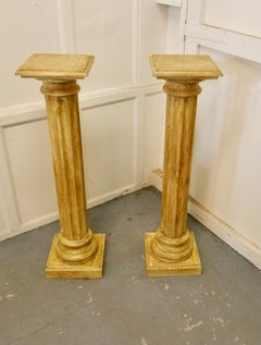 Pair of Classical Column Pedestals in Distressed Crackle Finish Paint