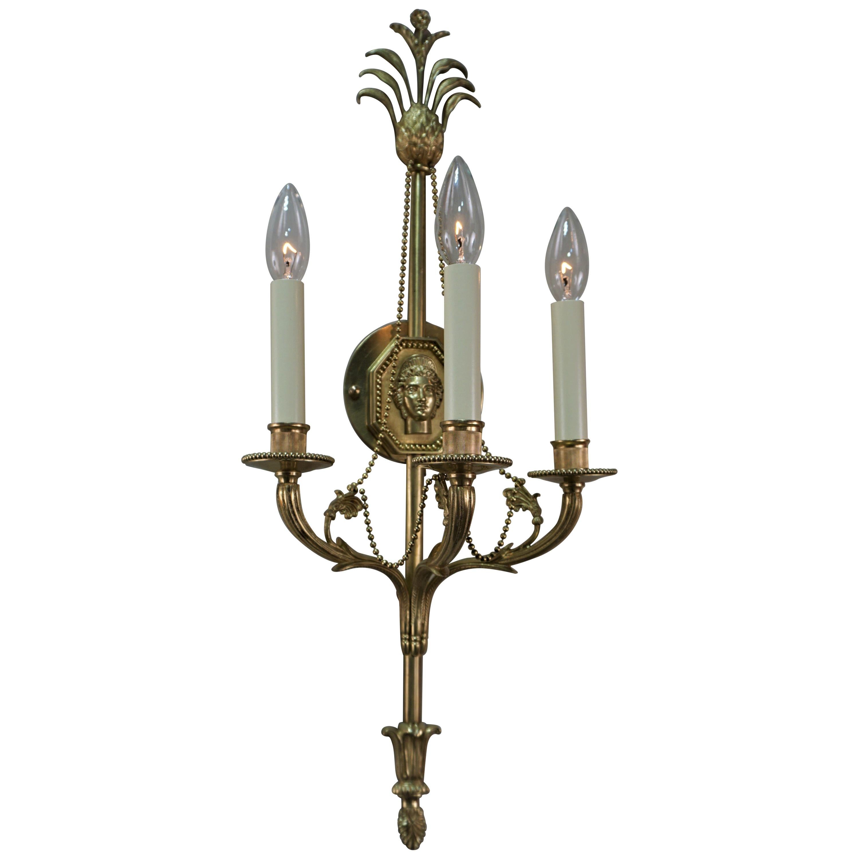 Pair of Classical Design Bronze Wall Sconces For Sale