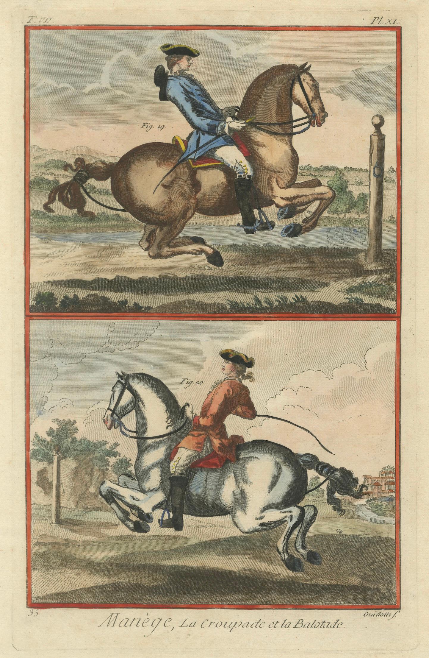 Pair of Classical Dressage Engravings — Haute École Horsemanship, c.1750