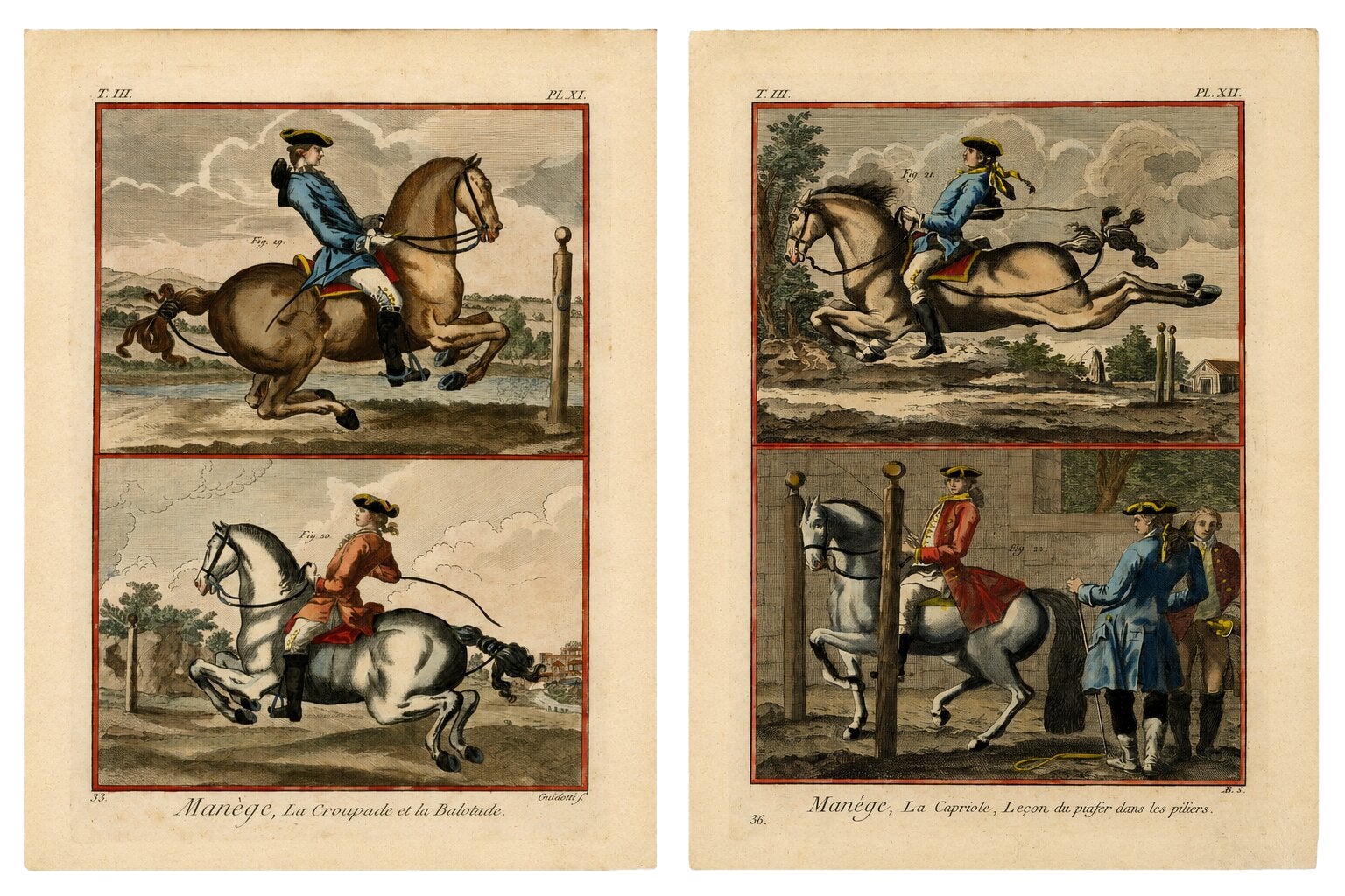Pair of Classical Dressage Engravings — Haute École Horsemanship, c.1750