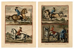 Pair of Classical Dressage Engravings — Haute École Horsemanship, c.1750