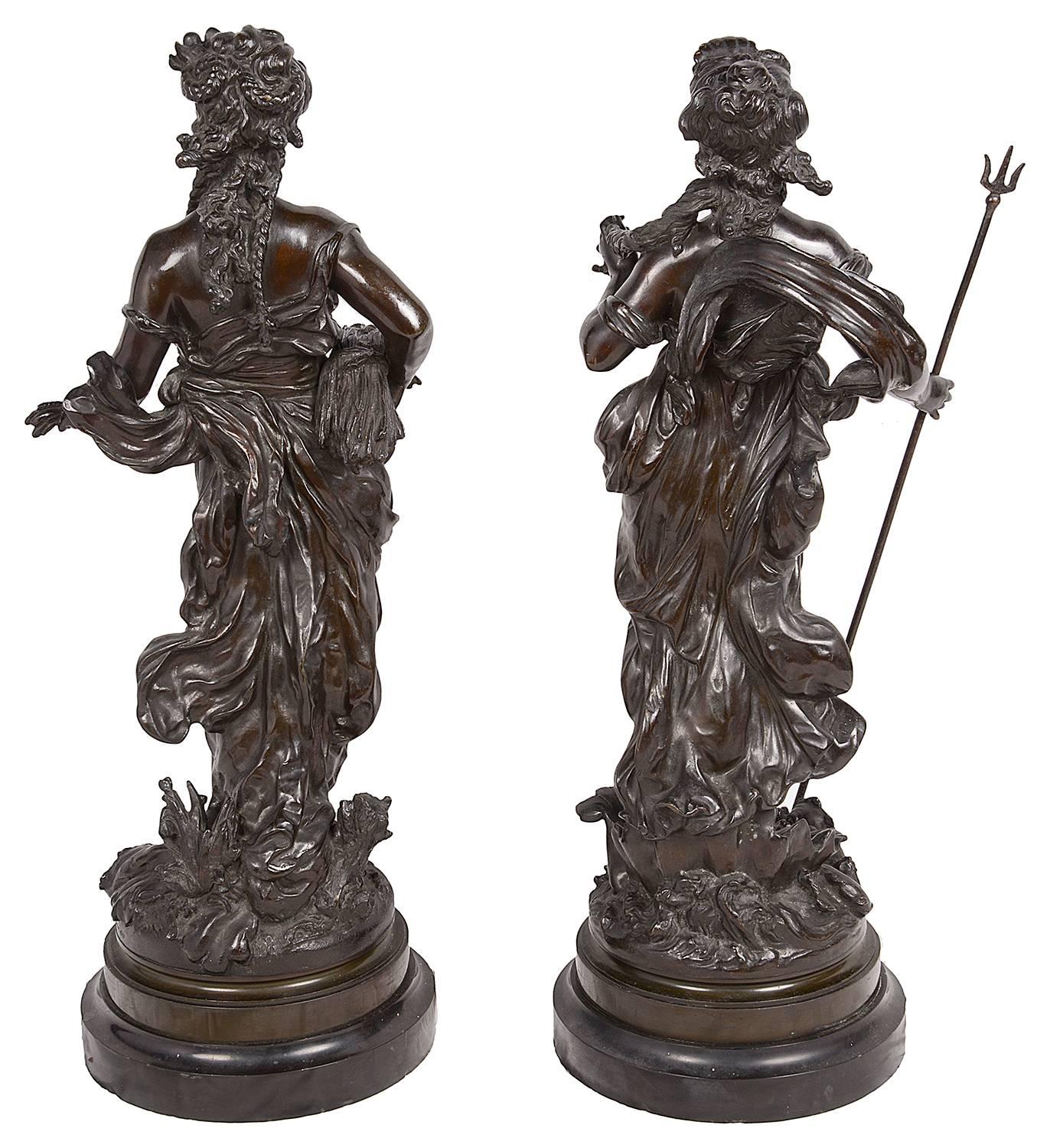 French Pair of Classical Female Bronze Statues by H. Moreau