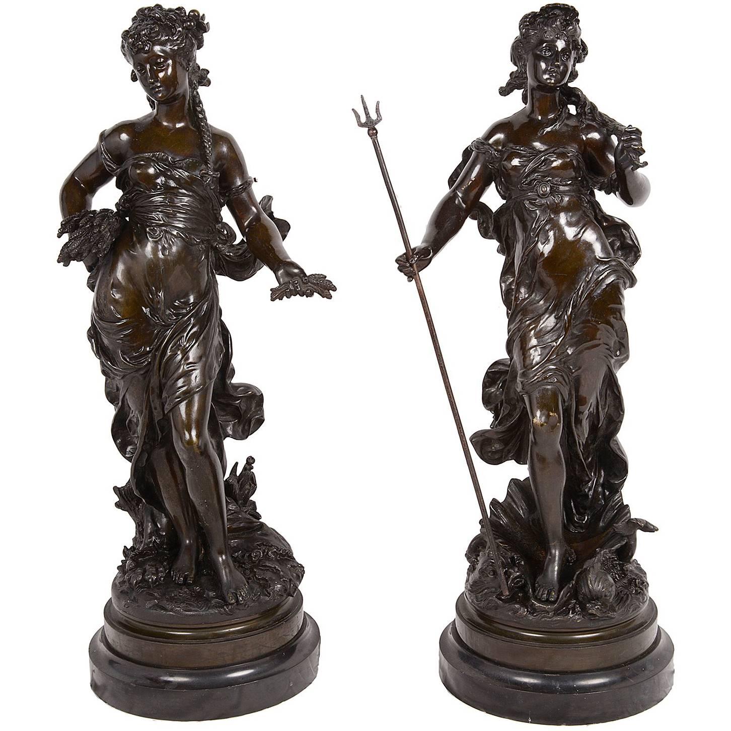 Pair of Classical Female Bronze Statues by H. Moreau