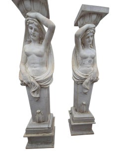 Pair of Classical Female Figures in Carrara Marble, Italy, 1980s