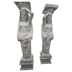 Pair of Classical Female Figures in Carrara Marble, Italy, 1980s