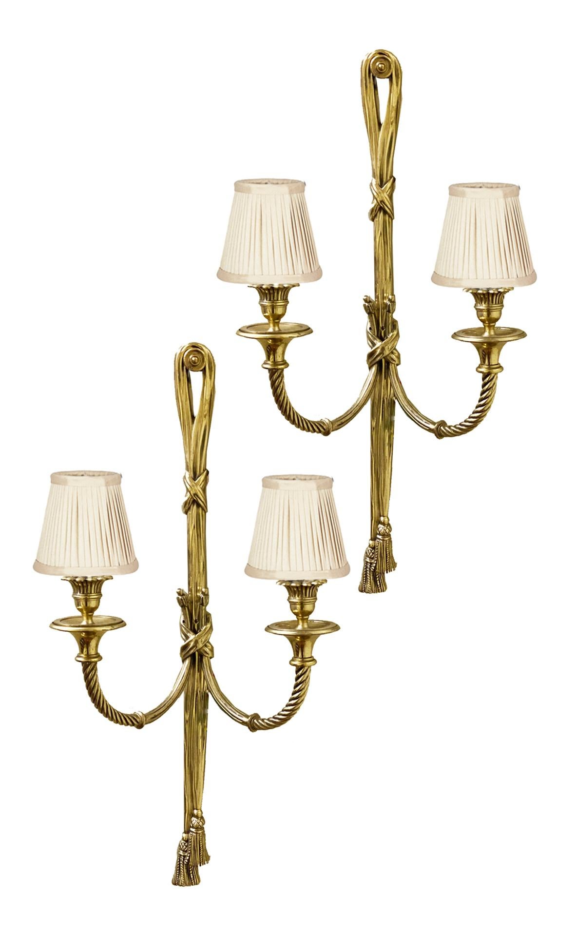 Pair of classical French ormolu Louis XVI style two branch wall lights