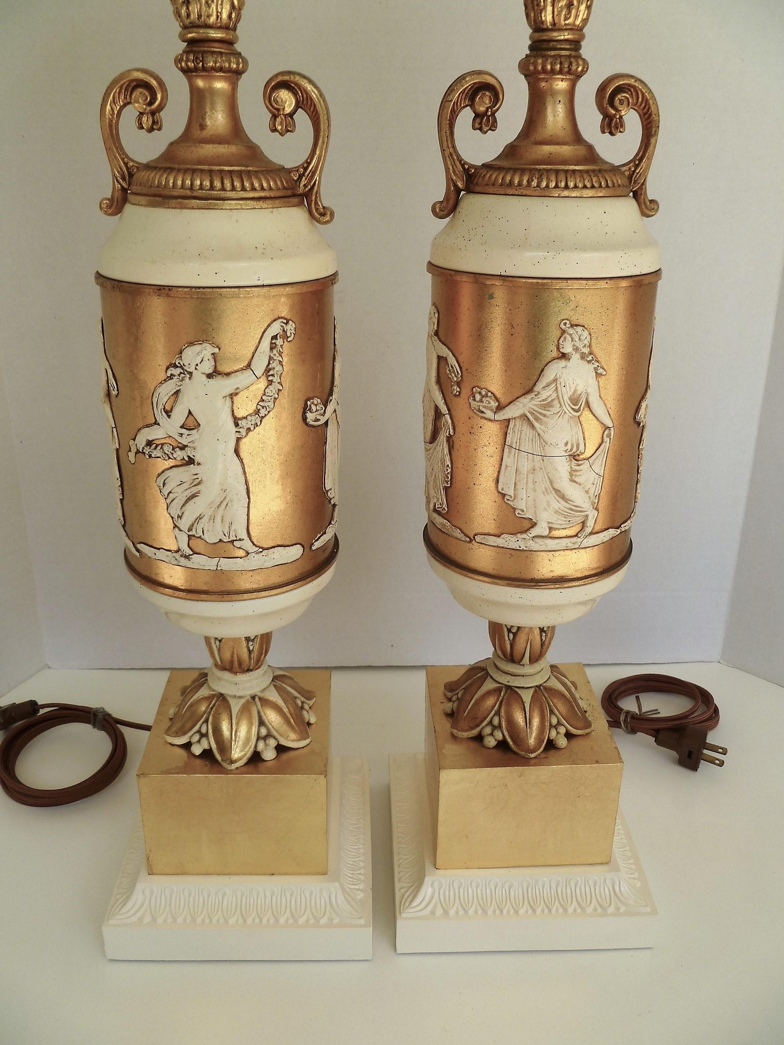 Pair of Classical Gilt and Enamel Urn Form Table Lamps 4